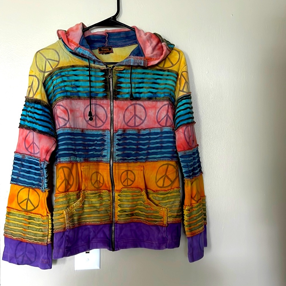 Tie dye peace sign zip up